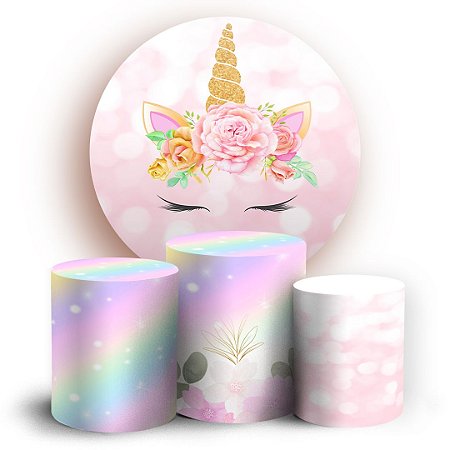 Capas Painel Redondo e Trio Cilindro Sublimado - Unicórnio