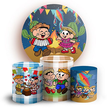 Capas Painel Redondo e Trio Cilindro Sublimado - Festa Junina Turma da Monica