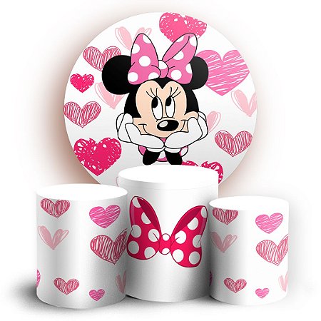 Capas Painel Redondo e Trio Cilindro Sublimado - Minnie Rosa