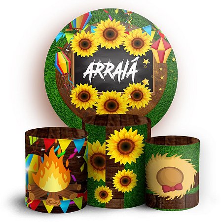 Capas Painel Redondo e Trio Cilindro Sublimado - Festa Junina