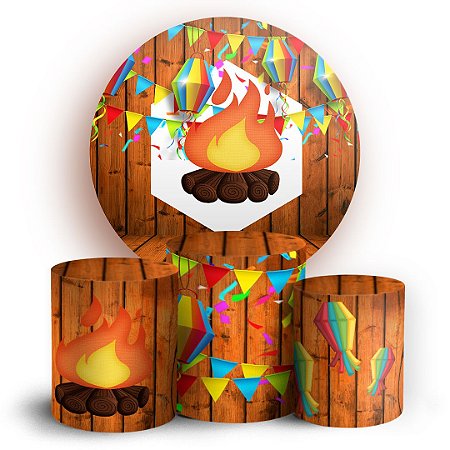 Capas Painel Redondo e Trio Cilindro Sublimado - Festa Junina