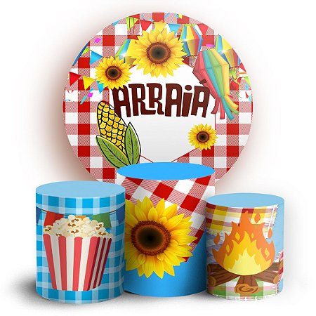 Capas Painel Redondo e Trio Cilindro Sublimado - Festa Junina