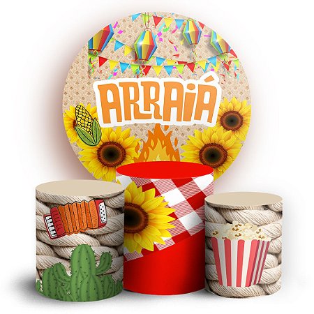 Capas Painel Redondo e Trio Cilindro Sublimado - Festa Junina