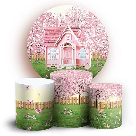 Capas Painel Redondo e Trio Cilindro Sublimado - Jardim