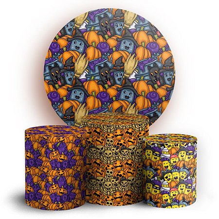 Capas Painel Redondo e Trio Cilindro Sublimado - Halloween
