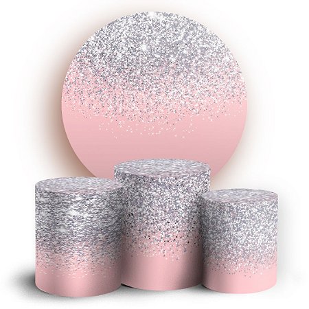 Capas Painel Redondo e Trio Cilindro Sublimado - Glitter Prata