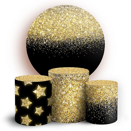 Capas Painel Redondo e Trio Cilindro Sublimado - Glitter Dourado