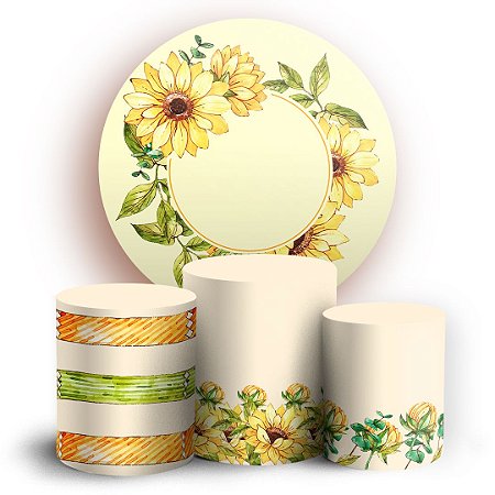 Capas Painel Redondo e Trio Cilindro Sublimado - Girassol