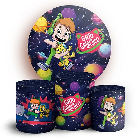 Capas Painel Redondo e Trio Cilindro Sublimado - Gato Galactico