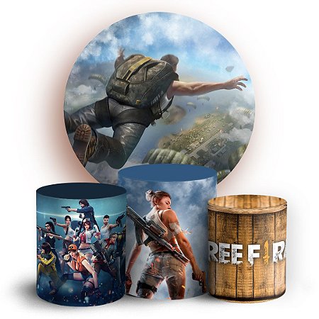 Capas Painel Redondo e Trio Cilindro Sublimado - Free Fire