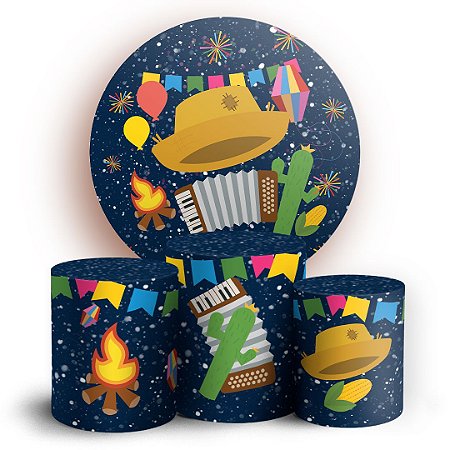 Capas Painel Redondo e Trio Cilindro Sublimado - Festa Junina