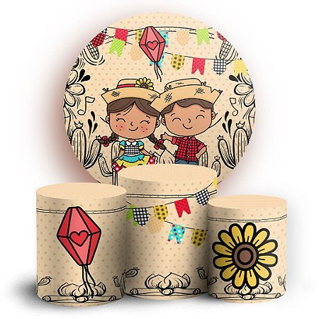 Capas Painel Redondo e Trio Cilindro Sublimado - Festa Junina