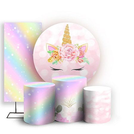 Capas Painel Redondo Trio Cilindro e Faixa Lateral Sublimado - Unicórnio