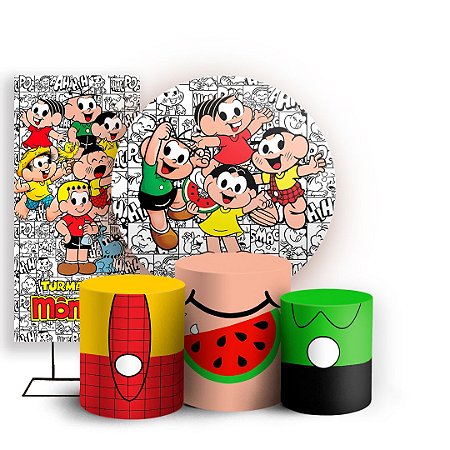 Capas Painel Redondo Trio Cilindro e Faixa Lateral Sublimado - Turma da Mônica