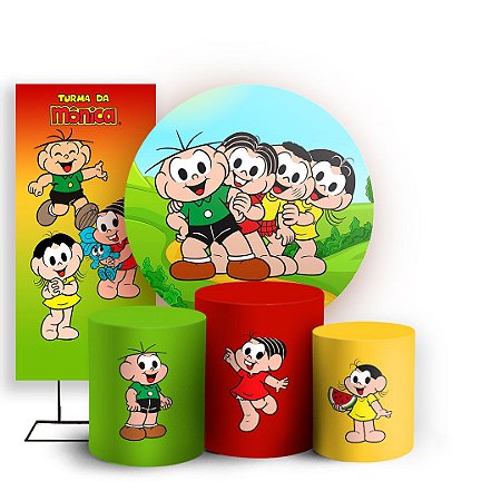 Capas Painel Redondo Trio Cilindro e Faixa Lateral Sublimado - Turma da Mônica