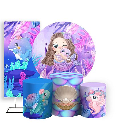 Capas Painel Redondo Trio Cilindro e Faixa Lateral Sublimado - Sereia