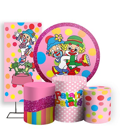 Capas Painel Redondo Trio Cilindro e Faixa Lateral Sublimado - Patati Patata Rosa