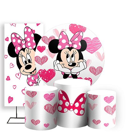 Capas Painel Redondo Trio Cilindro e Faixa Lateral Sublimado - Minnie Rosa