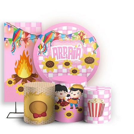 Capas Painel Redondo Trio Cilindro e Faixa Lateral Sublimado - Festa Junina