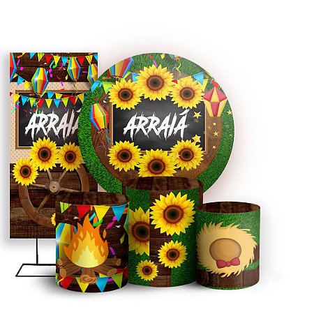 Capas Painel Redondo Trio Cilindro e Faixa Lateral Sublimado - Festa Junina