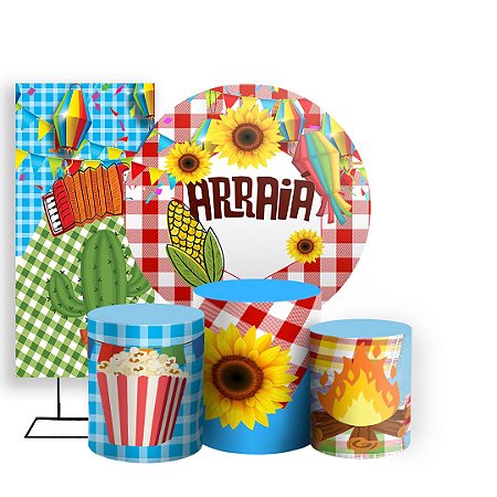 Capas Painel Redondo Trio Cilindro e Faixa Lateral Sublimado - Festa Junina