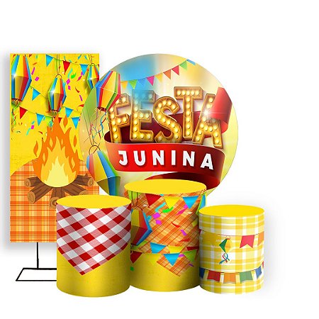 Capas Painel Redondo Trio Cilindro e Faixa Lateral Sublimado - Festa Junina