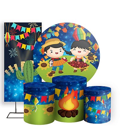 Capas Painel Redondo Trio Cilindro e Faixa Lateral Sublimado - Festa Junina