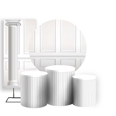 Capas Painel Redondo Trio Cilindro e Faixa Lateral Sublimado - Ripado Parede Luxo Vitoriano