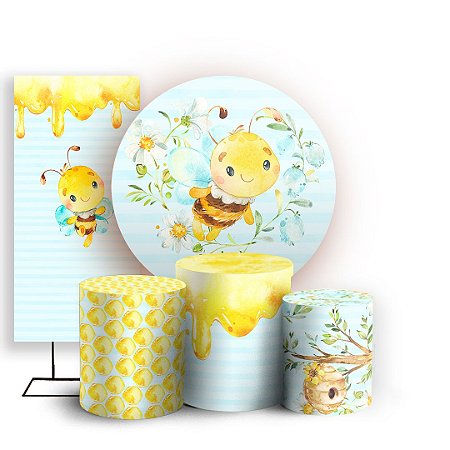 Capas Painel Redondo Trio Cilindro e Faixa Lateral Sublimado - Abelhinha Cute