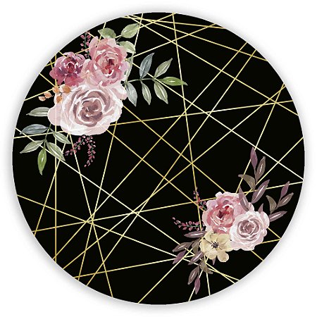 Capa Painel Redondo Sublimado - Floral Linhas Douradas