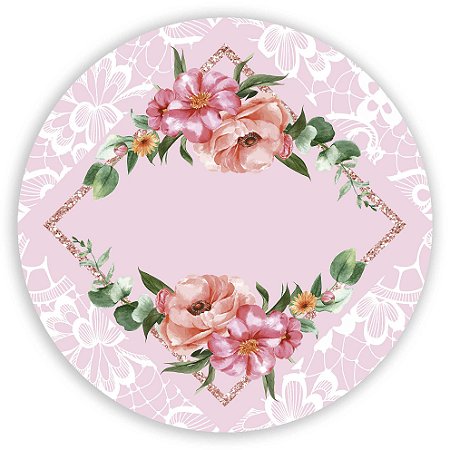 Capa Painel Redondo Sublimado - Floral com Renda
