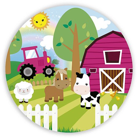 Capa Painel Redondo Sublimado - Fazendinha Rosa