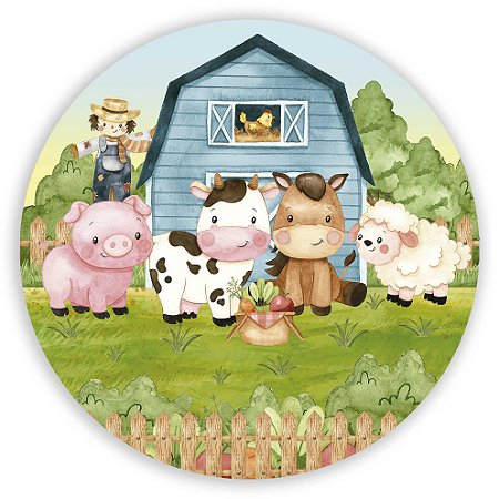 Capa Painel Redondo Sublimado - Fazendinha Aquarela