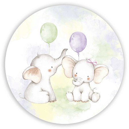 Capa Painel Redondo Sublimado - Elefantinhos Aquarelado