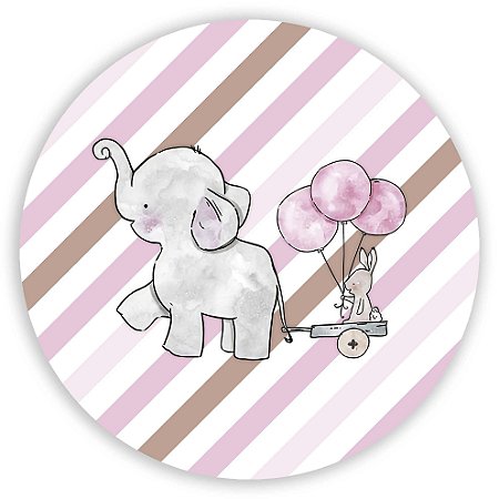 Capa Painel Redondo Sublimado - Elefante Cute Rosa