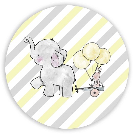 Capa Painel Redondo Sublimado - Elefante Cute Amarelo