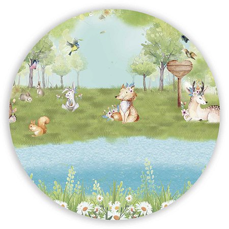 Painel Redondo - Animais Bosque - Sublimado 3D