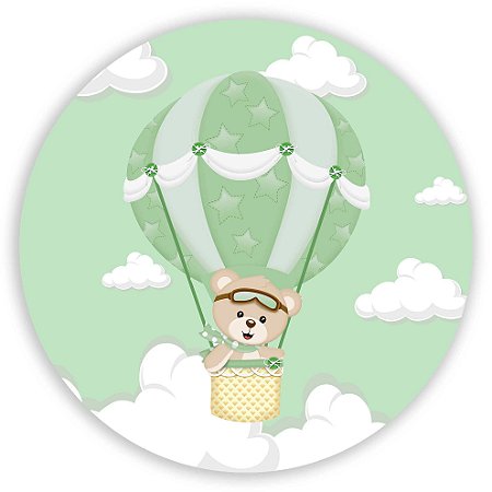 Capa Painel Redondo Sublimado - Ursinho Baloeiro Verde