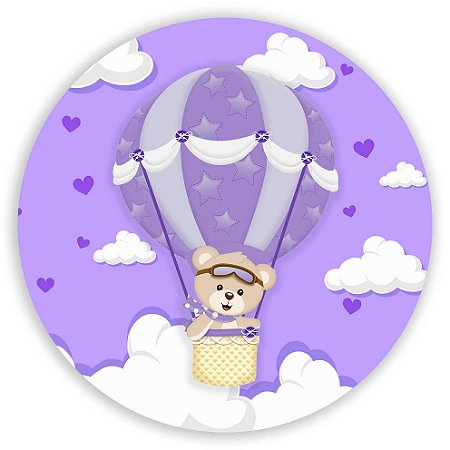 Capa Painel Redondo Sublimado - Ursinha Baloeira Lilás