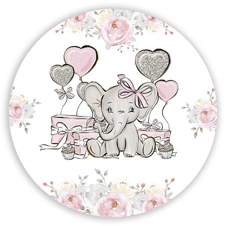 Capa Painel Redondo Sublimado - Elefante Rosa