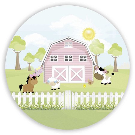 Capa Painel Redondo Sublimado - Fazendinha Rosa