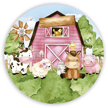 Capa Painel Redondo Sublimado - Fazendinha Rosa