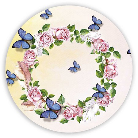 Capa Painel Redondo Sublimado - Floral Borboleta