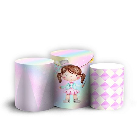 Capas Trio Cilindro Sublimado Vest Facil - Circo Rosa