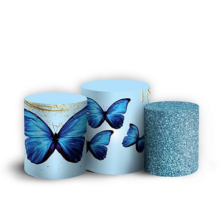 Capas Trio Cilindro Sublimado Vest Facil - Borboleta Azul