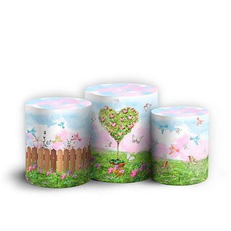 Capas Trio Cilindro Sublimado Vest Facil - Jardim Aquarela