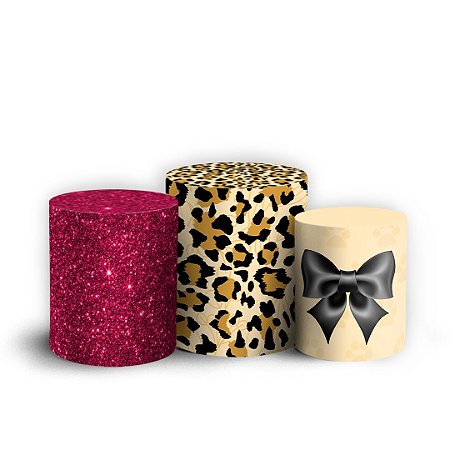Trio Cilindro - Glitter Onça - Sublimado 3D + Elástico
