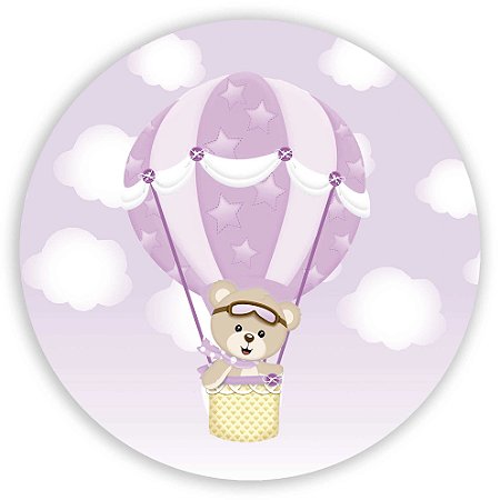 Capa Painel Redondo Sublimado - Ursinho Balao Rosa