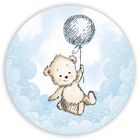 Capa Painel Redondo Sublimado - Ursinho Balao Azul