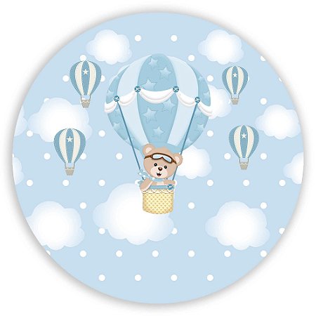 Capa Painel Redondo Sublimado - Ursinho Balao Azul